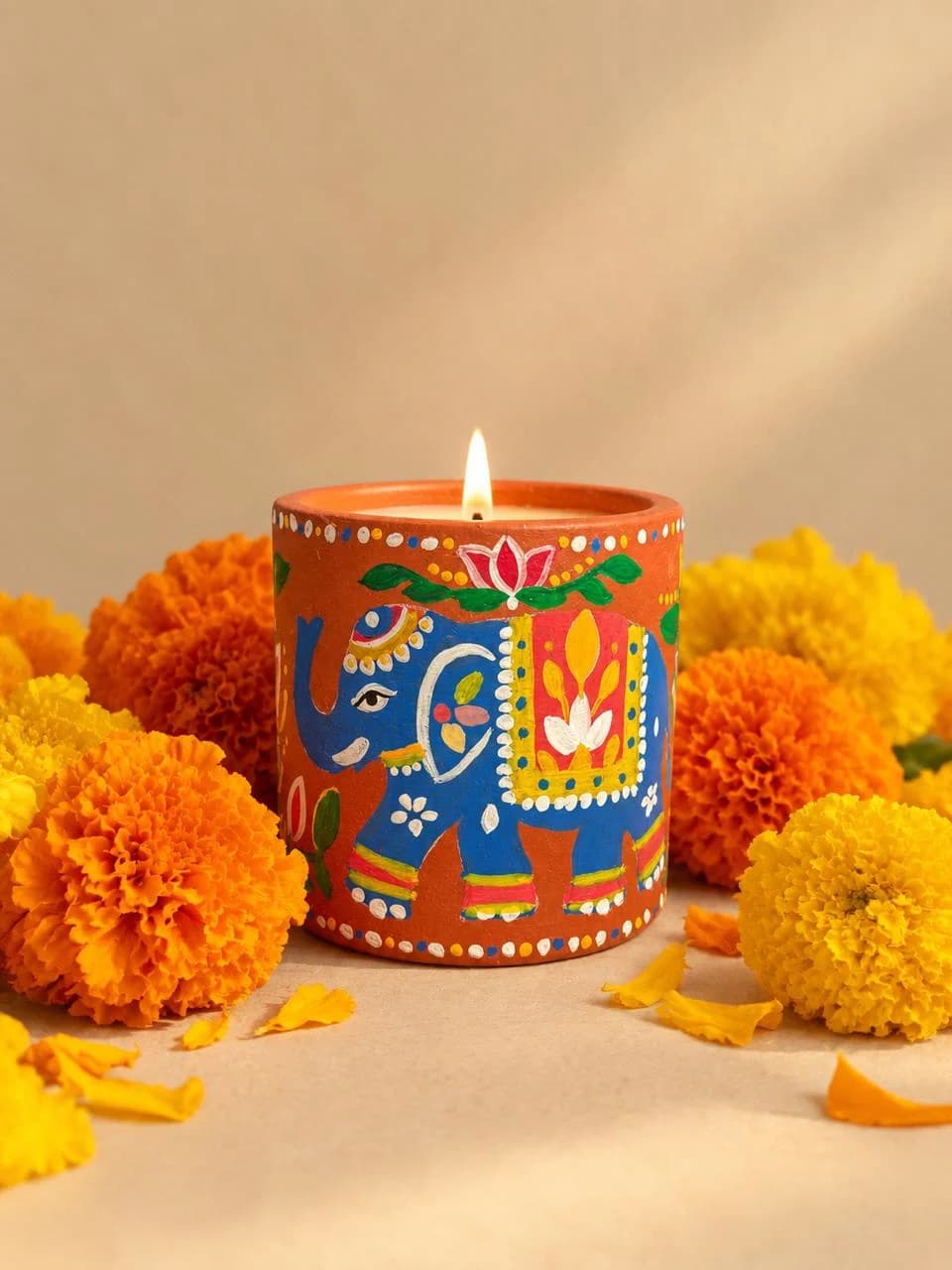 Hand-Painted Scented Terracotta Candle